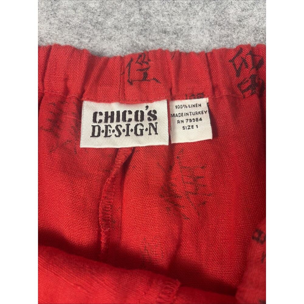 Chicos Design 100% Linen Straight Cropped Capri Pants Artsy Asian Tribal Print 8 - Picture 4 of 8